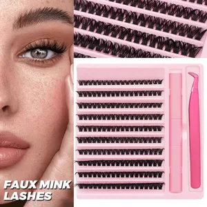 Faux Mink Einzeltaschen Wimpern Set mit pinker Schale, Applikator und präziser Pinzette.