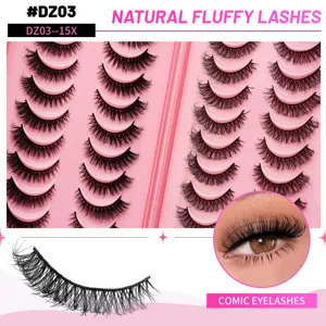 Detailansicht des natürlichen flauschigen künstlichen Wimpernsets mit Nahaufnahme und Textur.