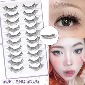 Natürliche künstliche Wimpern 10er Set weiche leichte Streifenwimpern Alltags Make-up Detail.