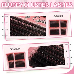 Fluffy individual cluster eyelashes detail view, DIY volume lash extensions, 8-20mm 50-200pcs.