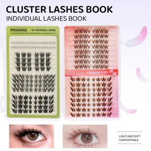 DIY Cluster Wimpern Buch mit schwarzen und braunen einzelnen Wimpern in praktischer Box.
