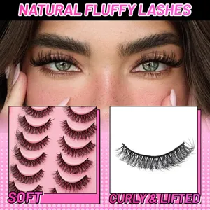 Natürliche fluffige künstliche Wimpern mit weicher Textur und geschwungenem Design für Make-up.