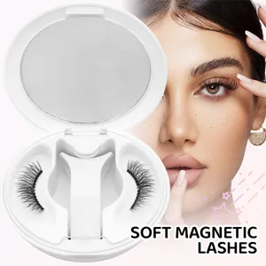 Soft magnetic false eyelashes set with white storage case glue free natural look