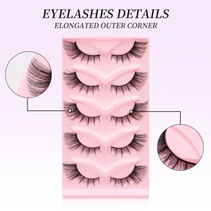 Faux cils style renard 5 paires une pièce plateau rose coin externe allongé maquillage