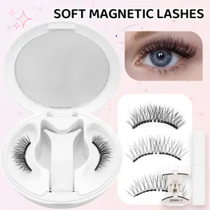 Soft magnetic eyelashes set detail view, featuring compact storage box and natural look.