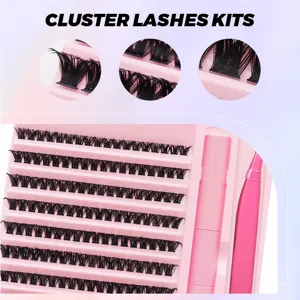 Wimpern-Extension-Set mit 10 Reihen DIY Cluster Lashes, Pinzette und Kleber-Werkzeugen.