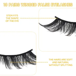 Detailansicht von 10 Paar geschwungenen künstlichen Wimpern mit weichen, natürlichen Haaren.