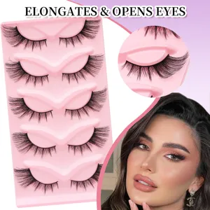 Faux cils d'une pièce style renard 5 paires volume bouclé maquillage regard naturel yeux