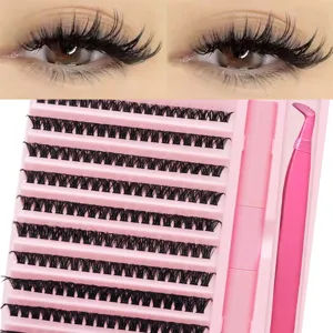 Professionelles Cluster künstliche Wimpern Verlängerung Set mit rosa Tablett und Pinzette