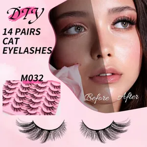 DIY 14 Paare Katzen Wimpern Flared Gelockte Falsche Wimpern Natürliches Make-up Werkzeug