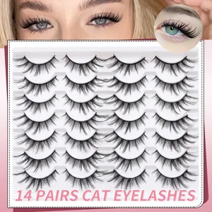 14 paar katzen wimpern natur weich künstliche wimpern dramatisches volumen augen make up