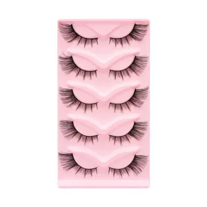 Faux Cils Œil de Renard Fibre Synthétique Recourbés Coins Externes Allongés Avec Plateau Rose Pour Maquillage Femme