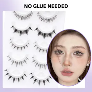 Faux cils autocollants sans colle nécessaire, aspect naturel lot de 5 paires pour maquillage.