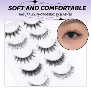 Faux cils auto-adhésifs sans colle 5 paires effet naturel cils vue détaillée de qualité