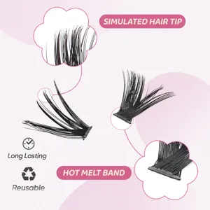 Detailansicht von segmentierten künstlichen Wimpern mit Schmelzband und natürlicher Haarspitze.