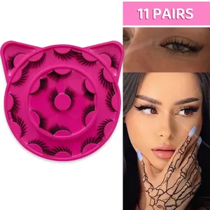 11 pairs false eyelashes set with cute cat ear tray natural volume cat eye fake eyelashes