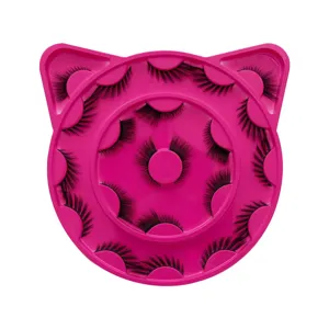 Cat ear pink false eyelashes storage tray set, multi-style fluffy natural thick lashes.