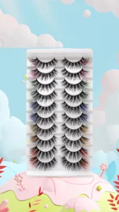 10 paar 3d farbige künstliche wimpern set gelocktes volumen make up beauty zubehör detailansicht