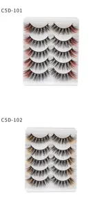 Detailed view of 5 pairs colorful false eyelashes mixed color volume individual eyelash trays.