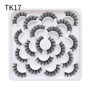 10 pairs natural curly false eyelashes set white tray flower shape makeup tools styling