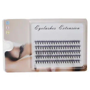 Close-up detail of individual cluster false eyelashes arranged neatly in blister packaging tray.