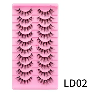 10 Paar Natürliche Lange Künstliche Wimpern Make-up False Lashes mit Rosa Tablett