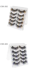 Colored false eyelashes set, 5 pairs mixed style volumetric curled soft lightweight beauty tool.