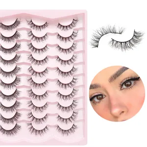 20 Paar künstliche Wimpern Set mit rosafarbenem Tray, fluffige Fake Lashes Detailansicht.