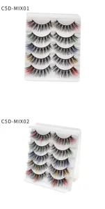 5 pairs colored false eyelashes 3D curly mixed eyelashes makeup beauty extension kit