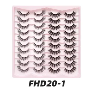 20 Paar künstliche Wimpern Set mit rosa Schale, natürliches Volumen dicke 3D Fake Lashes Make-up.