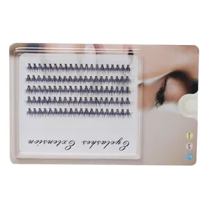 Close-up detail of hot-melt cluster false eyelashes, single cluster natural nude makeup style.