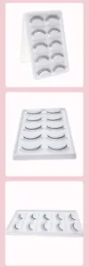 White plastic eyelash extension training tray detail, false lashes for beauty student practice.