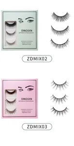 Dingsen faux cils adhésifs kit de 3 paires avec pince à épiler et bandes pour maquillage.