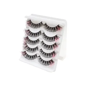 Farbige künstliche Wimpern Set, 5 Paar DD Schwung gemischte natürliche dicke Wimpern Detail.