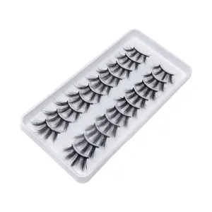 Juego de Pestañas Postizas de Media Sección Natural Largo de Fibra Artificial Con Tallo de Hilo de Algodón para Maquillaje Diario Mujer