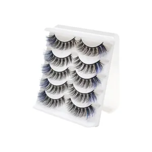 5 pairs colored false eyelashes set 3d wispy dramatic fake lashes with display stand