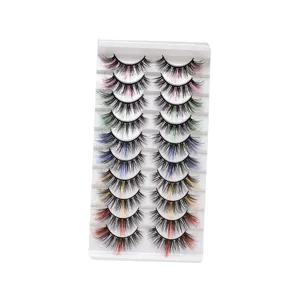 10 Paar 3D Bunte Falsche Wimpern Set Mehrfarbig Künstliche Wimpern Make-up Zubehör Neu