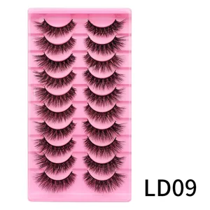 Detailansicht von 10 Paar künstlichen Wimpern mit L-Schwung natürlichem und dicken Stil.
