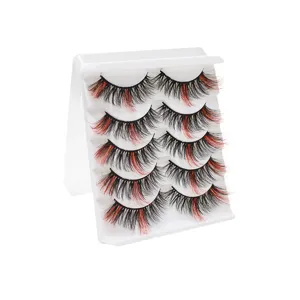 5 Pairs Colored False Eyelashes Set 3D Curly Mixed Color Lashes with White Stand Main