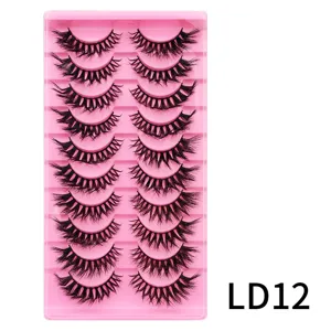 10 Paar künstliche Wimpern L Bogen dick natürlicher Look rosa Schale Make-up Detailansicht Augen