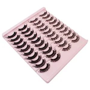 20 Paar dichte flauschige künstliche Wimpern auf rosa Tablett, dramatisches Volumen Make-up