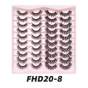 20 Paar künstliche Wimpern im rosa Tray kurze natürliche Wimpernverlängerung Detailansicht
