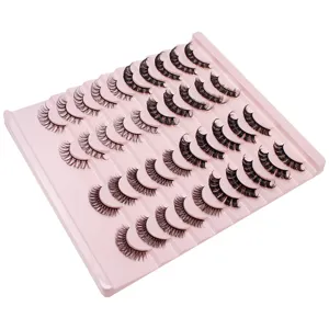 20 Paar künstliche Wimpern DD Schwung dicke volumenreiche Fake Lashes rosa Tablett Make up