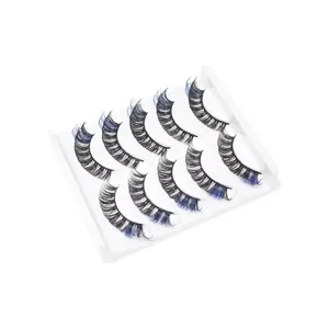 Künstliche Wimpern Set 5 Paar bunte blaue Spitzen DD Schwung Make-up Augen Wimpern
