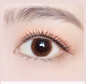 Natürliche künstliche Wimpern und farbige Kontaktlinsen Detailaufnahme des Augen-Make-ups.
