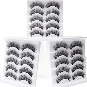 Natürliche Synthetische Faser 3D Volumen Künstliche Wimpern Schwarzer Plastikstiel Handgefertigte Lange Dicke Wimpern Für Tägliche Party Makeup