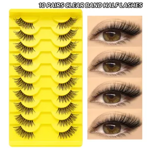 10 Paar halbe Wimpern transparentes Band natürliche künstliche Wimpern Detailansicht