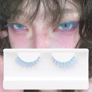 Dramatische Farbverlauf Bunte Falsche Wimpern Gefiederte Unordentliche Wimpern Für Cosplay Bühne Makeup Party Kunstfaser Wimpern Mit Tablett