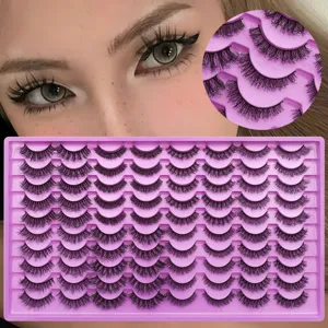 Wholesale 40 pairs false eyelashes set with purple storage tray for natural thick makeup look