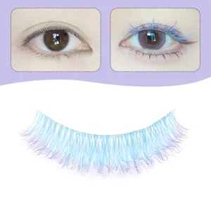 Blau lila verlaufende flauschige kuenstliche Wimpern dramatische farbige Wimpern Augen